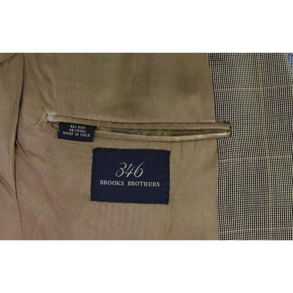 Brooks Brothers Gold Black Windowpane 2-Btn Silk Wool Sportcoat Blazer 40R